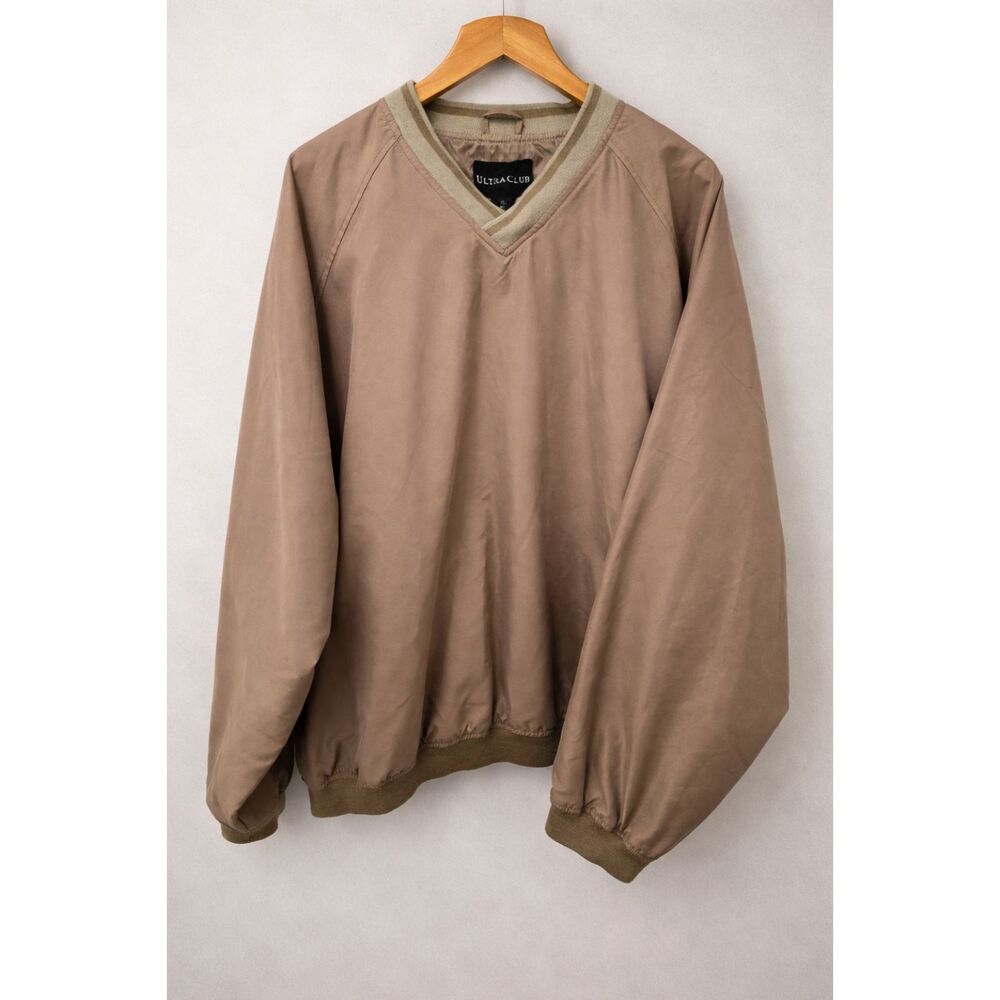 UltraClub XL Tan V-Neck Windbreaker Pullover Jacket Lightweight Y2K Streetwear